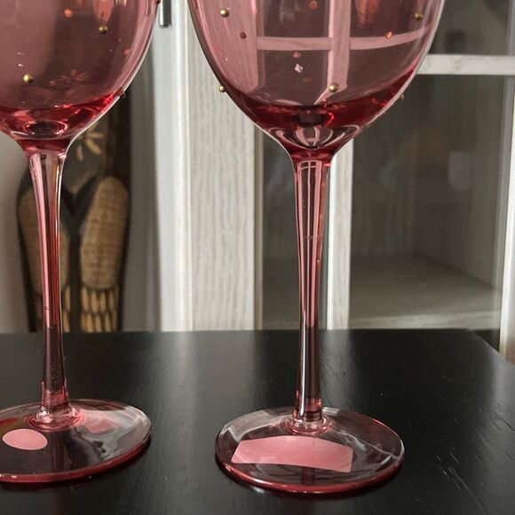 Pink and Gold wine Glasses polka dot NWOT - Picture 5 of 6